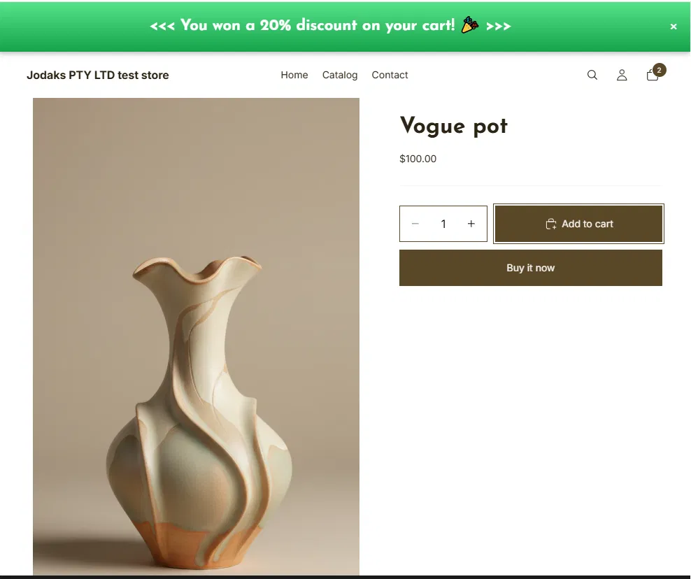 A Shopify storefront showing the Sara offer banner appearing as items are added to the cart